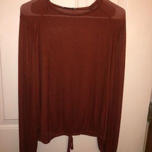 Sheer burnt orange long sleeve top with tie